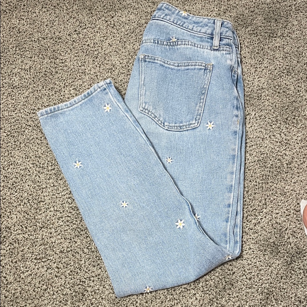 PacSun Light Blue Jeans with white flowers